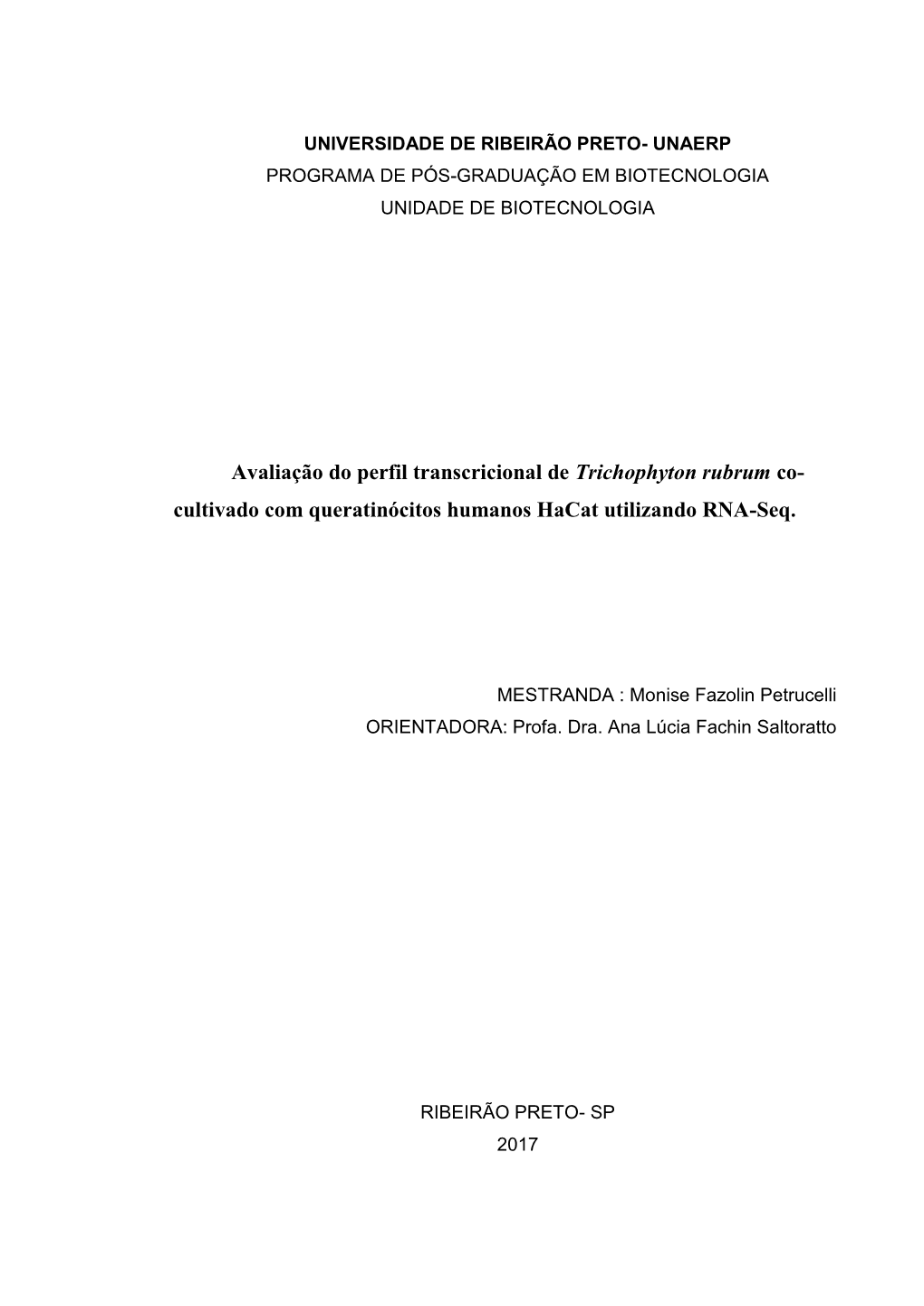 Cultivado Com Queratinócitos Humanos Hacat Utilizando RNA-Seq