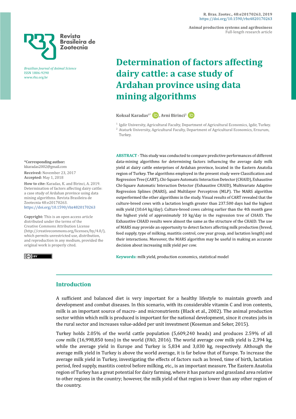 Determination of Factors Affecting Dairy Cattle: Regression Splines (MARS), and Multilayer Perceptron (MLP)