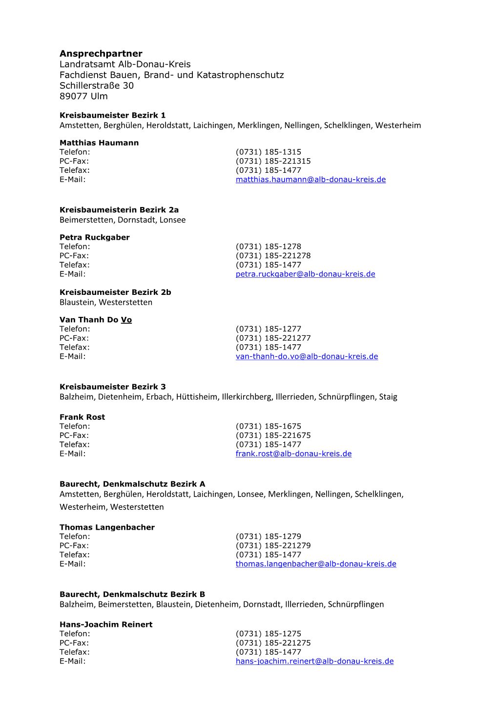 Amstetten, Berghülen, Heroldstatt, Laichingen, Merklingen, Nellingen, Schelklingen, Westerheim