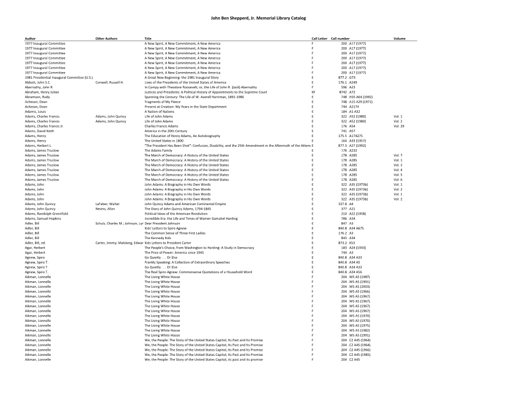 John Ben Shepperd, Jr. Memorial Library Catalog