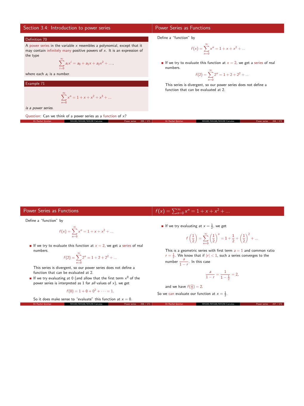 Introduction to Power Series Power Series As Functions