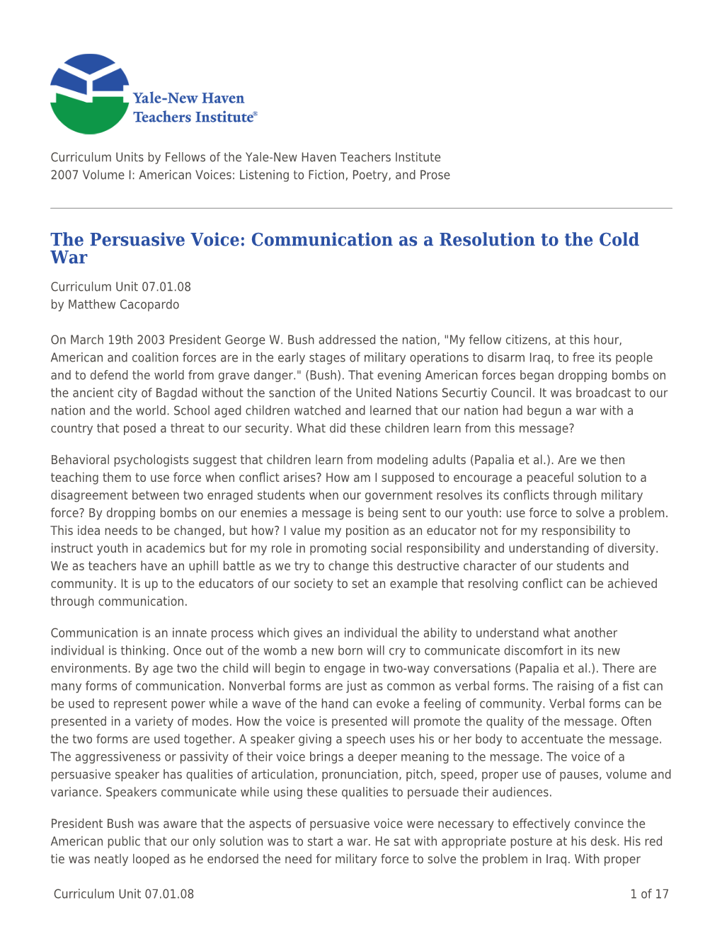 The Persuasive Voice: Communication As a Resolution to the Cold War