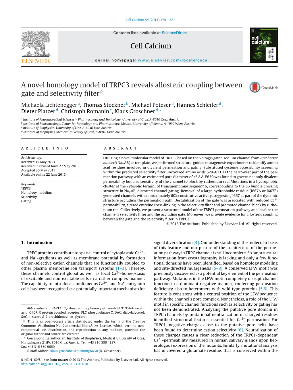 A Novel Homology Model of TRPC3 Reveals Allosteric Coupling Between