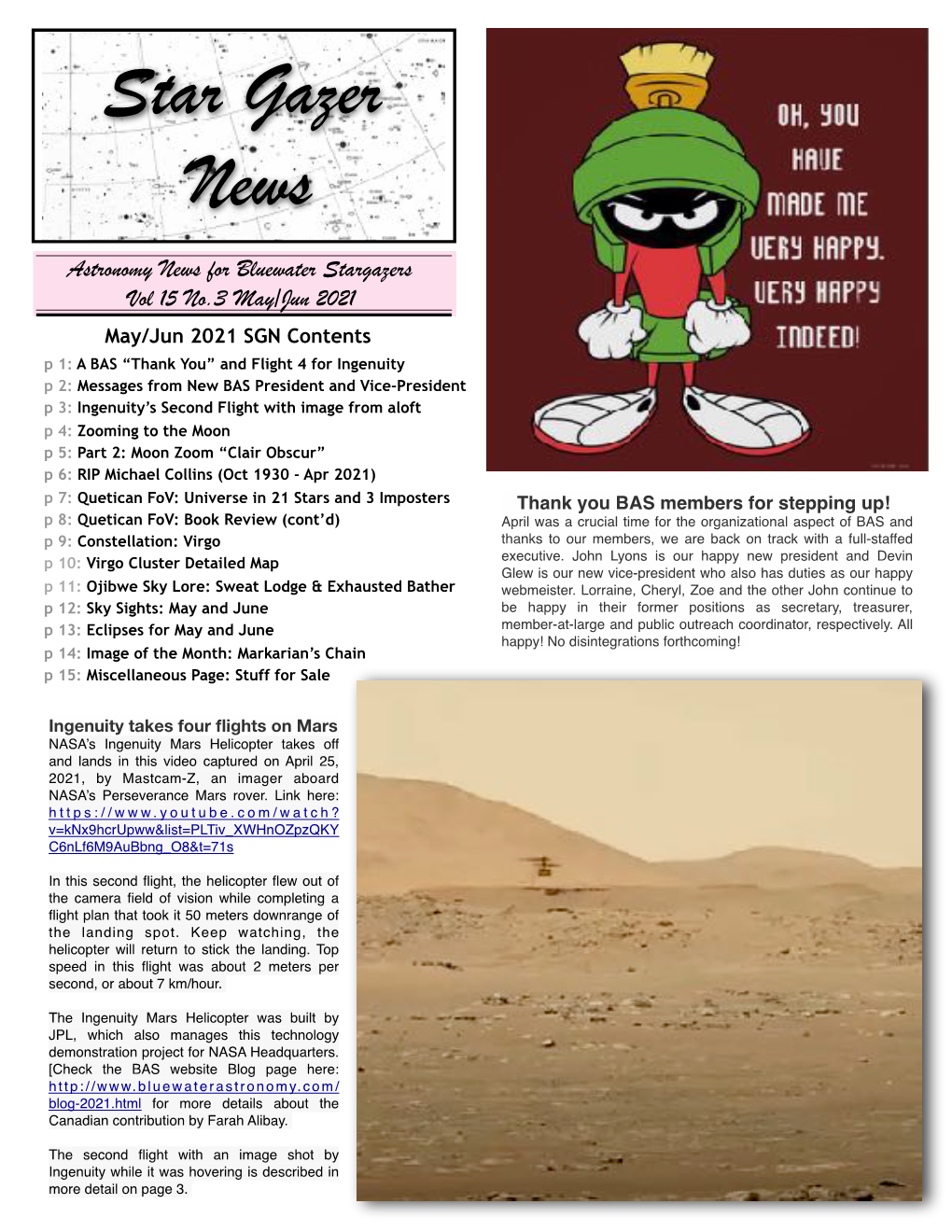 Astronomy News for Bluewater Stargazers Vol 15 No.3 May/Jun 2021