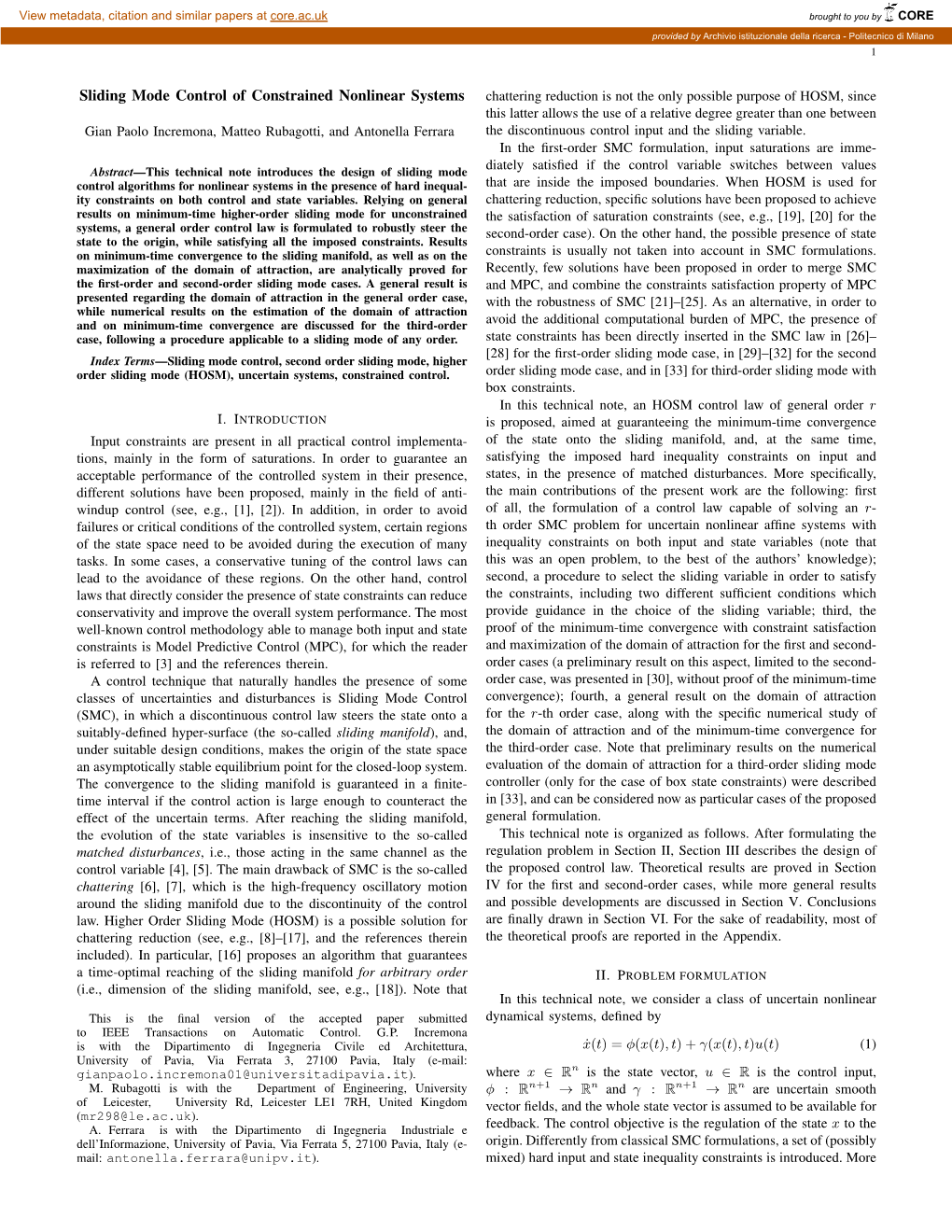 Sliding Mode Control of Constrained Nonlinear Systems