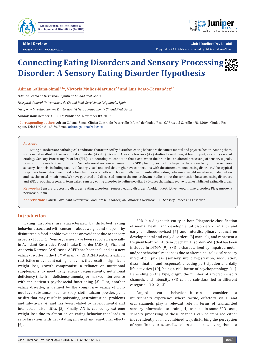 A Sensory Eating Disorder Hypothesis