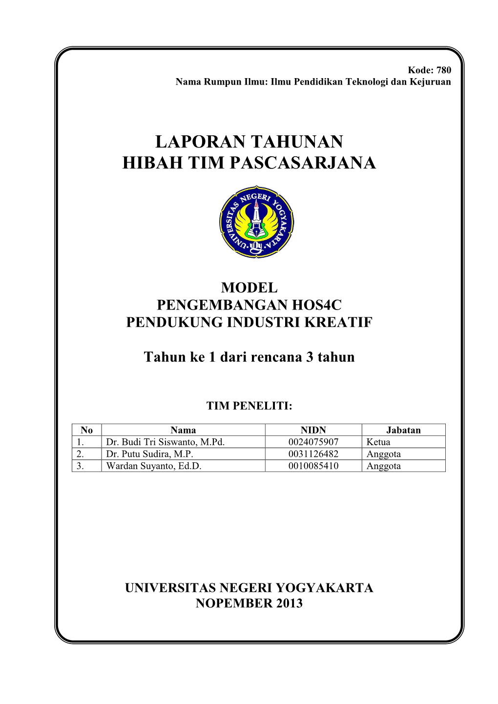 Laporan Tahunan Hibah Tim Pascasarjana