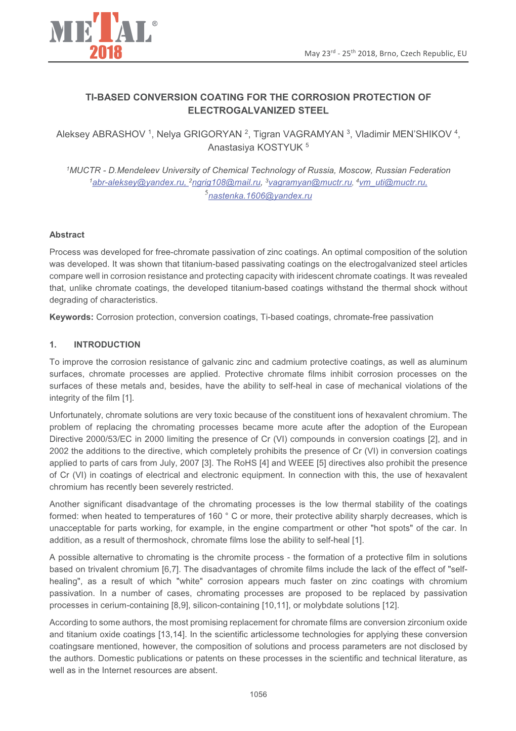 Ti-Based Conversion Coating for the Corrosion Protection of Electrogalvanized Steel