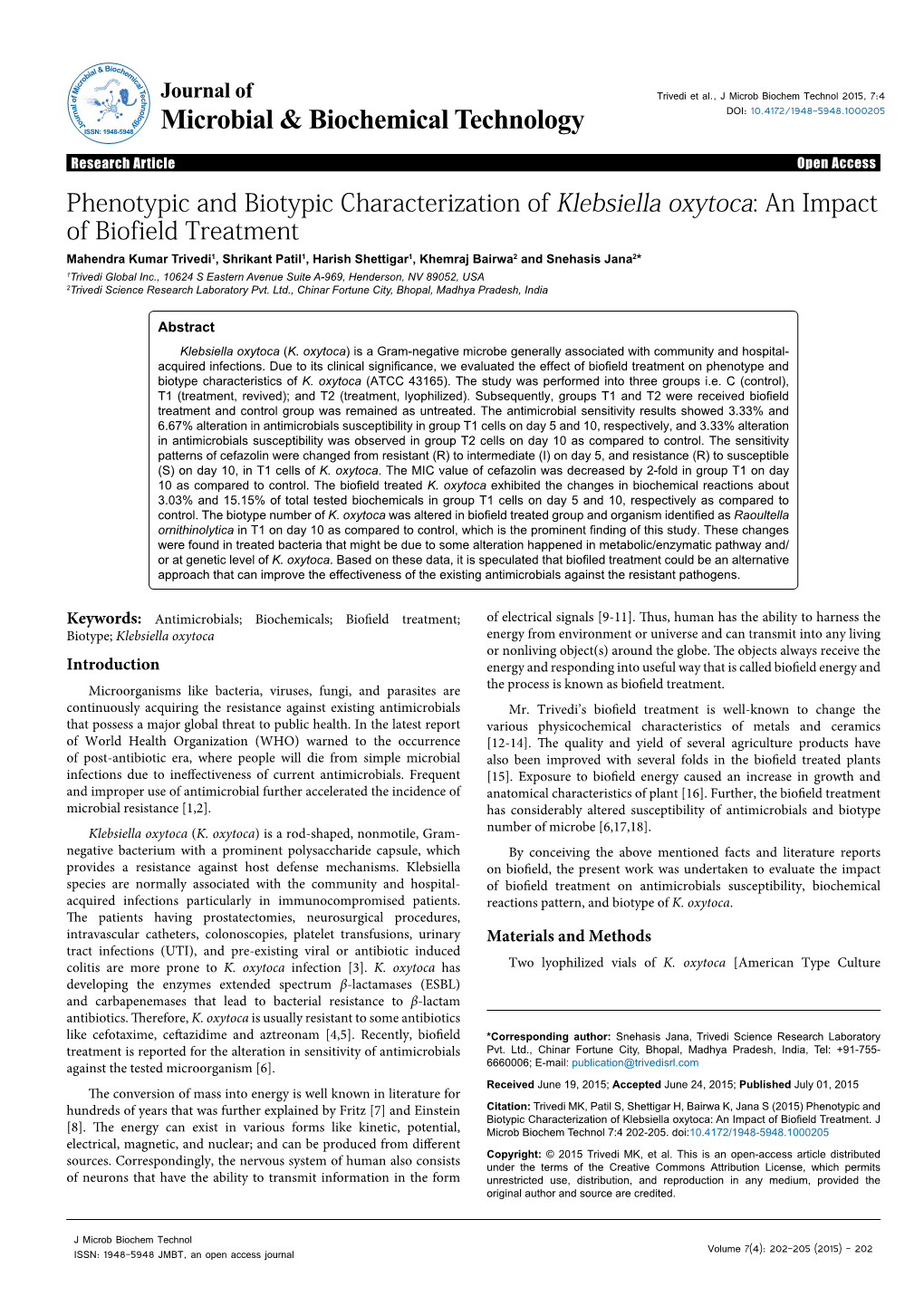 Phenotypic and Biotypic Characterization of Klebsiella Oxytoca