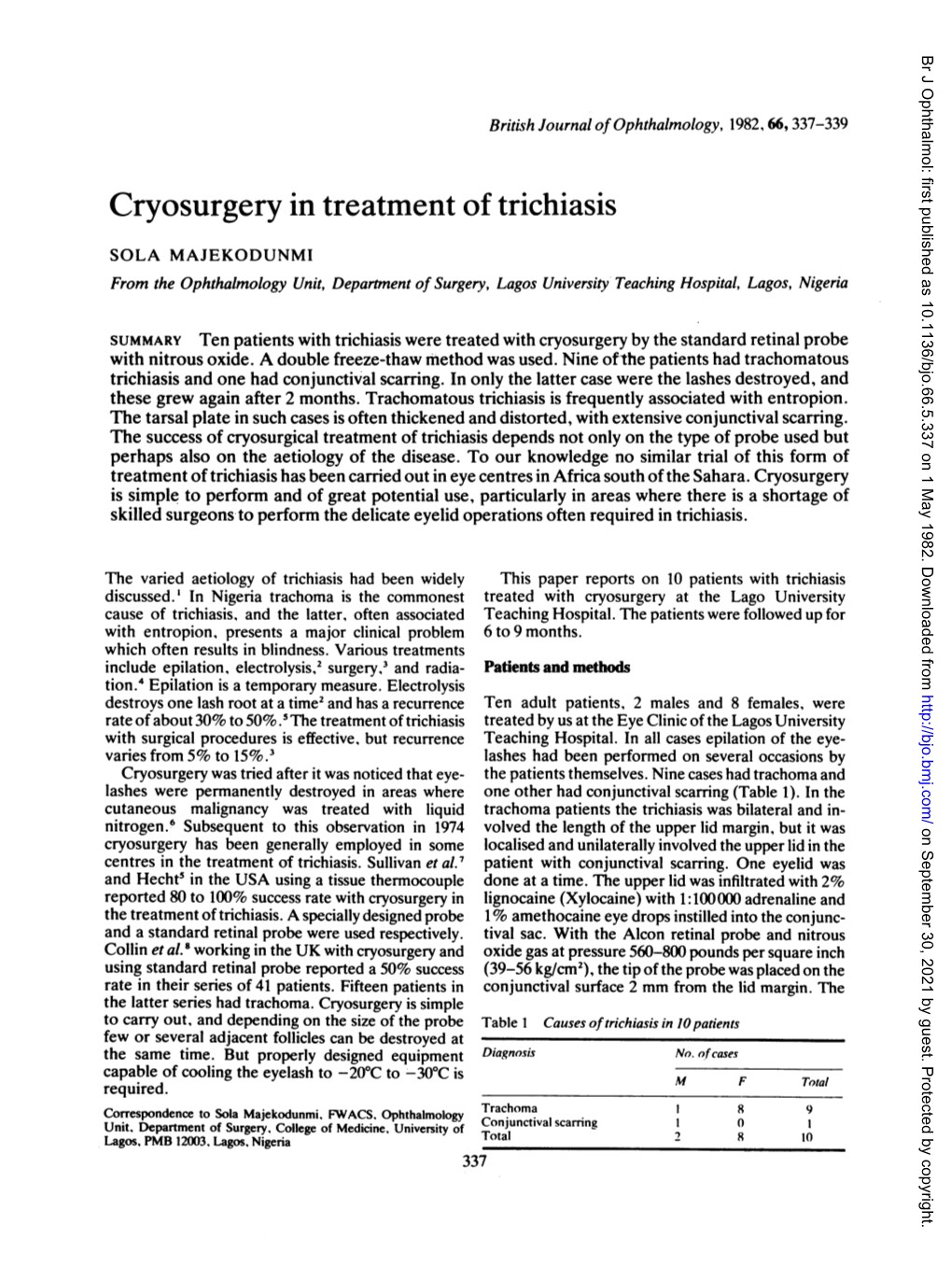 Cryosurgery in Treatment of Trichiasis