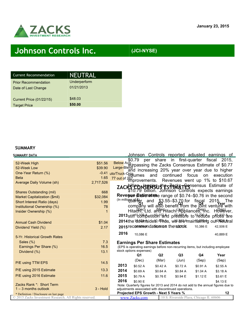 Johnson Controls Inc