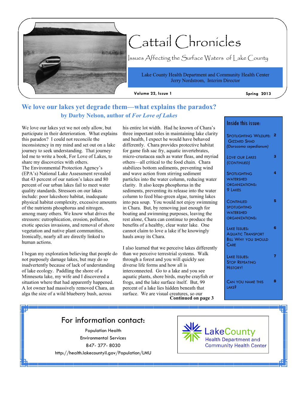 Cattail Chronicles Issues Affecting the Surface Waters of Lake County