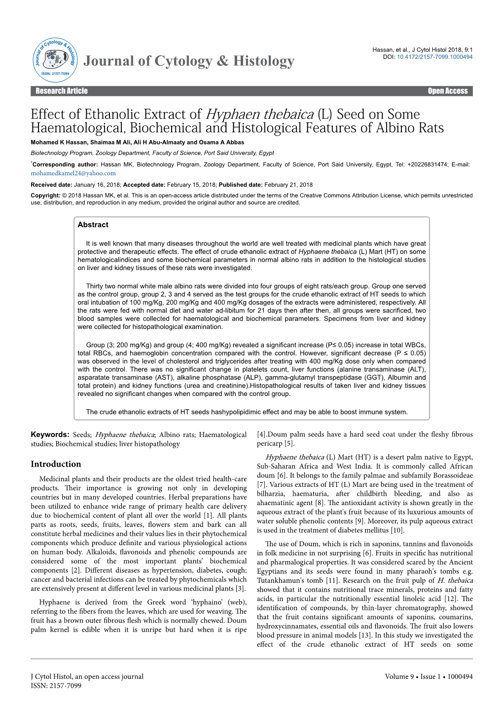 Effect of Ethanolic Extract of Hyphaen Thebaica