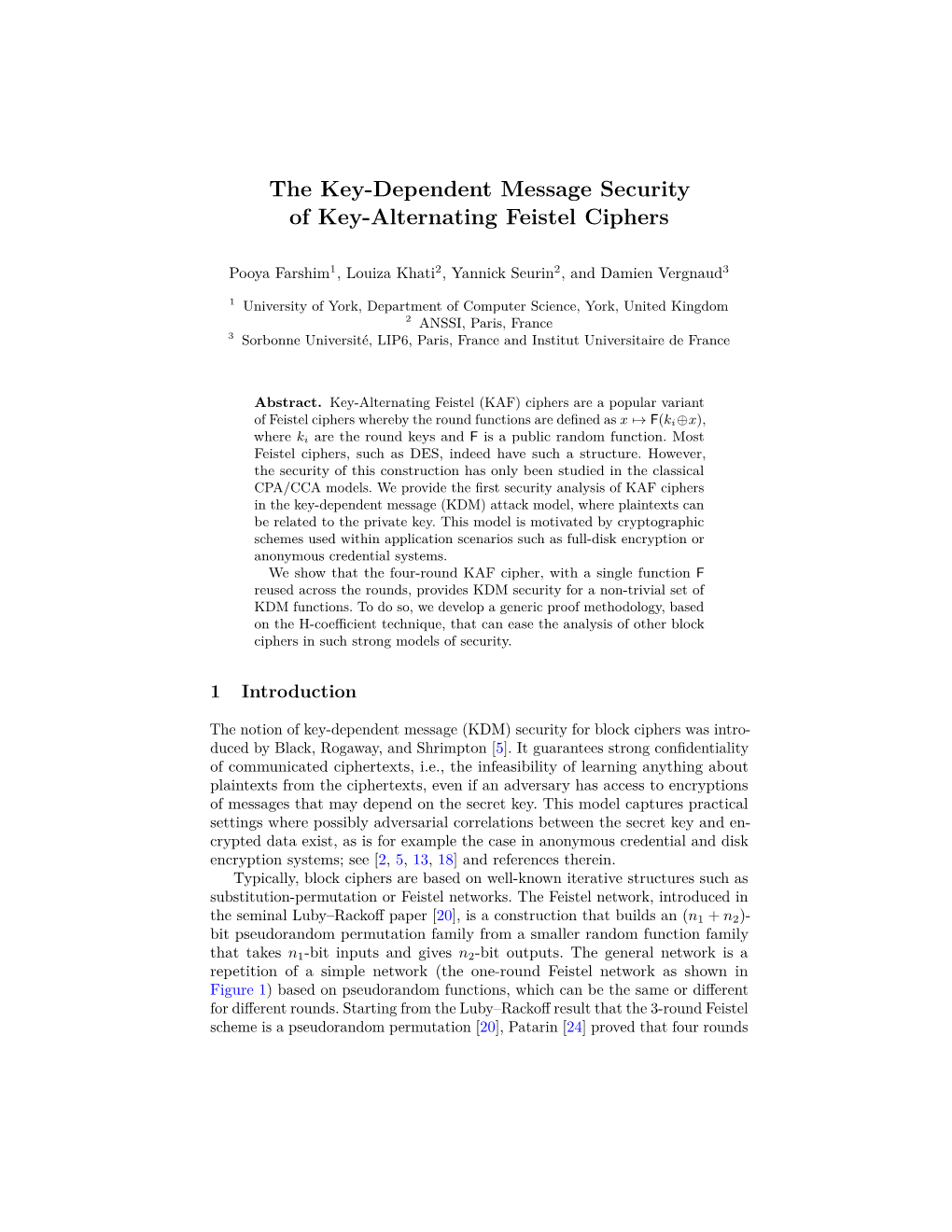 The Key-Dependent Message Security of Key-Alternating Feistel Ciphers