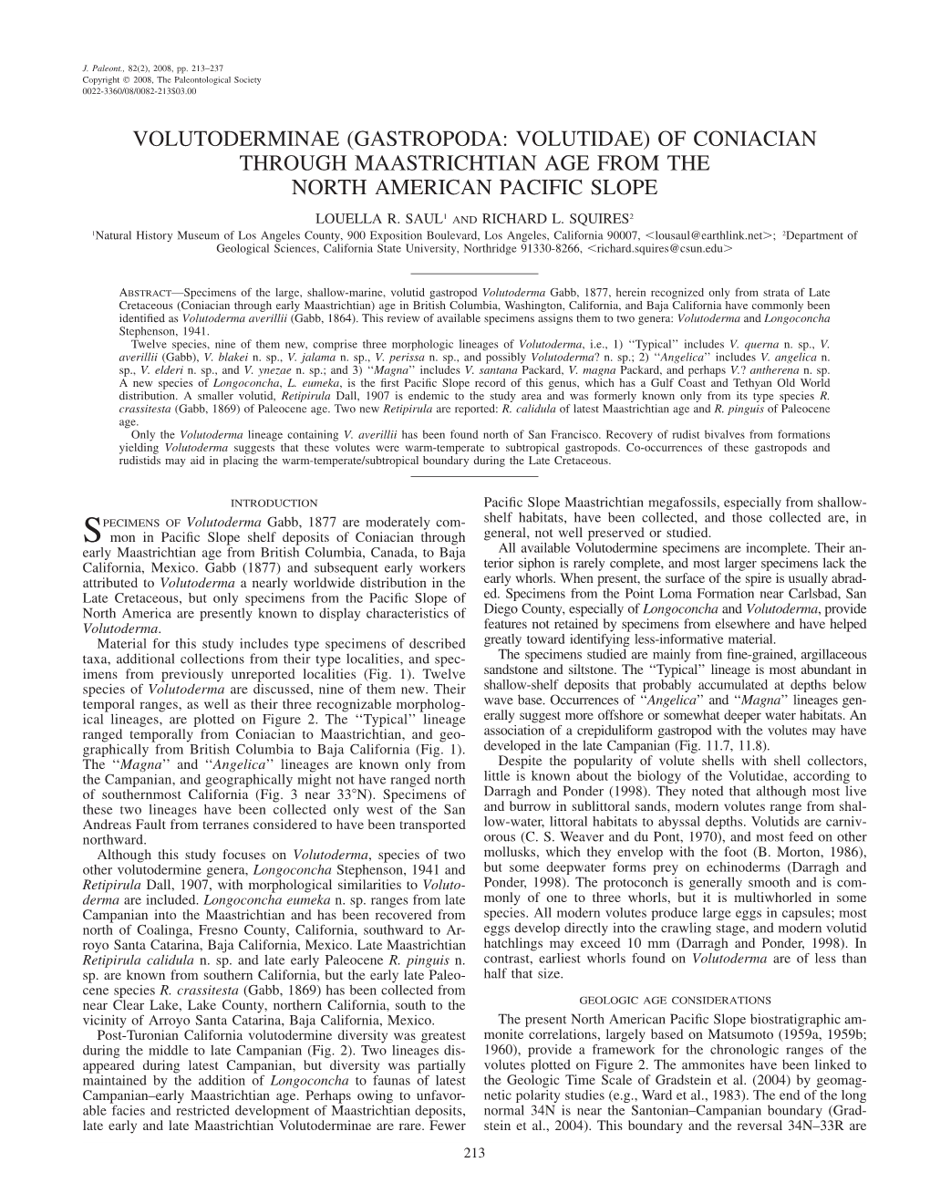 Of Coniacian Through Maastrichtian Age from the North American Pacific Slope