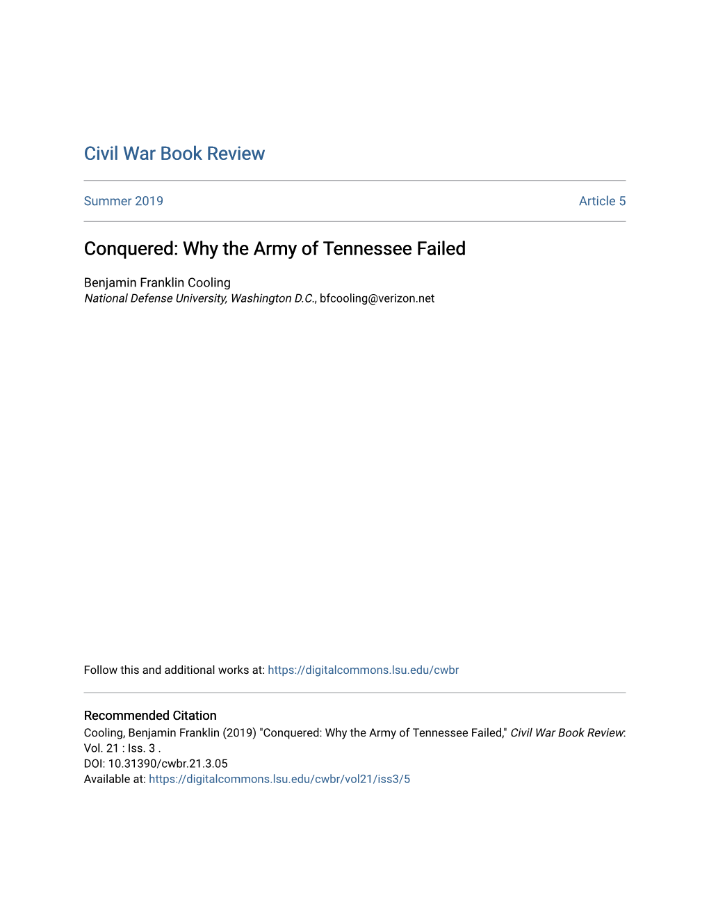 Why the Army of Tennessee Failed