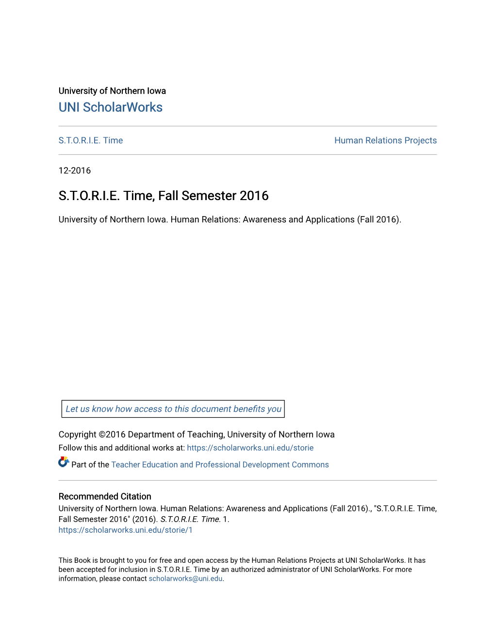 S.T.O.R.I.E. Time, Fall Semester 2016