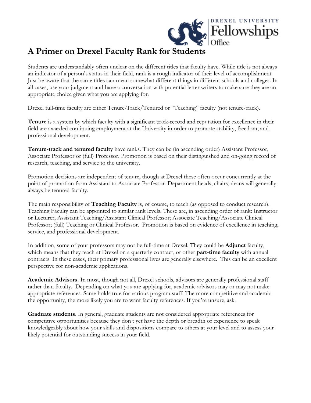 A Primer on Drexel Faculty Rank for Students