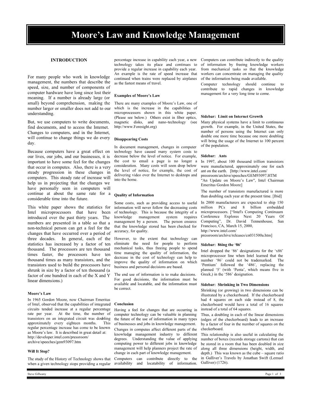 Moore's Law and Knowledge Management