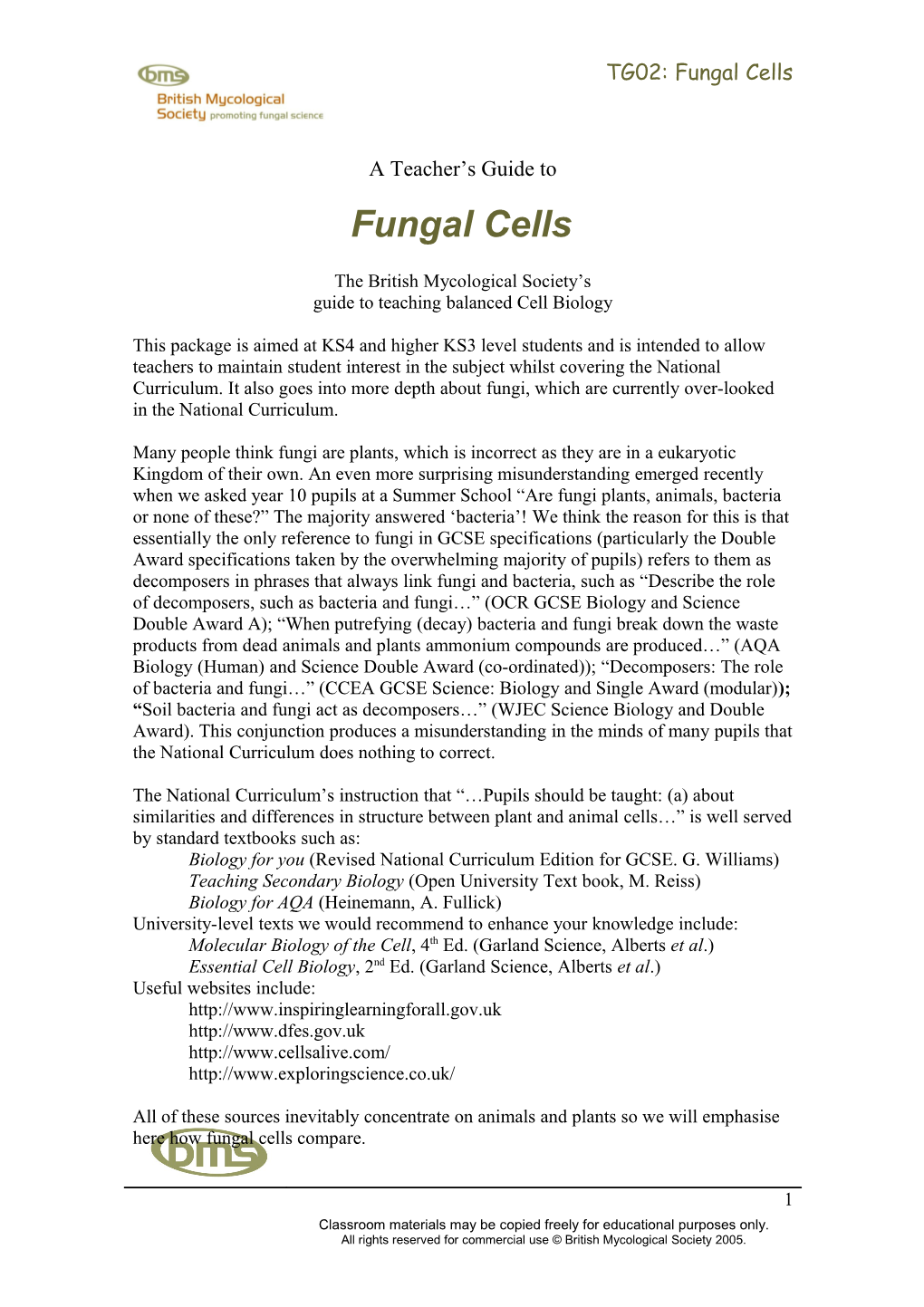 TG01 Teachers Guide Fungal Cells