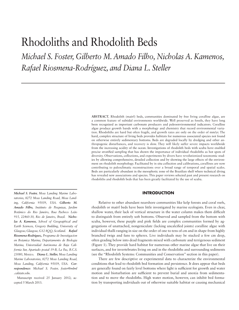 Rhodoliths and Rhodolith Beds Michael S