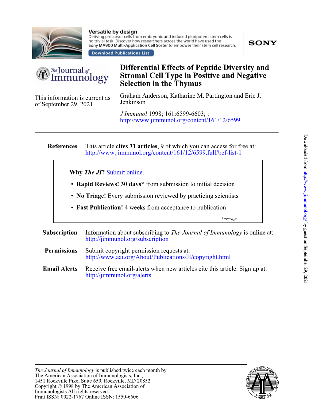 Selection in the Thymus Stromal Cell Type in Positive and Negative