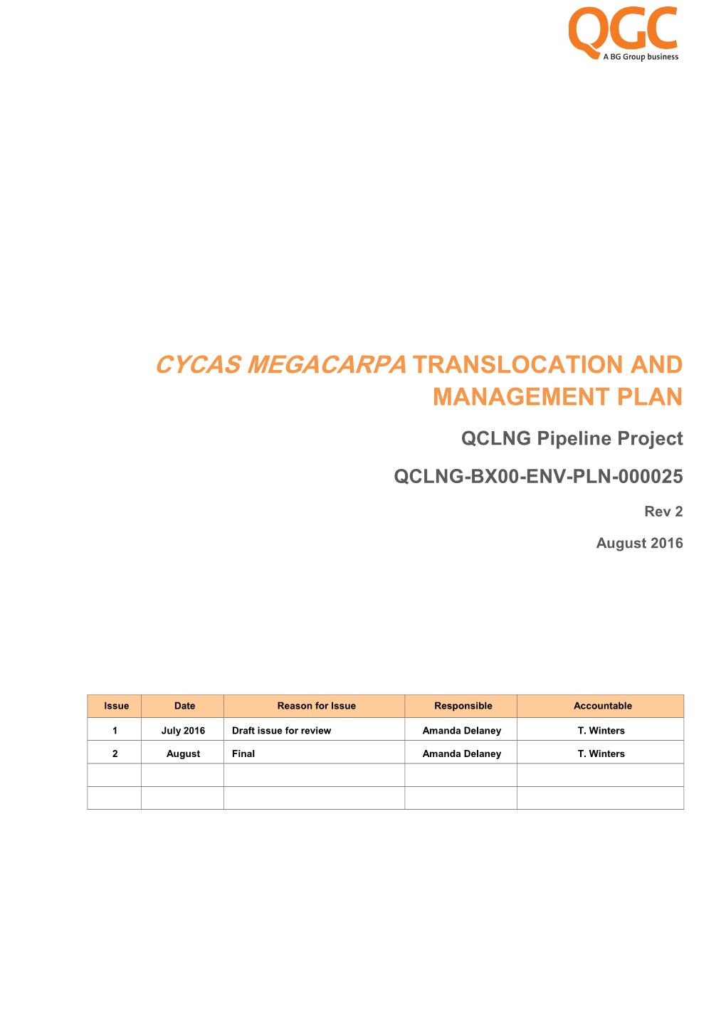 Cycas Megacarpa Translocation and Management Plan