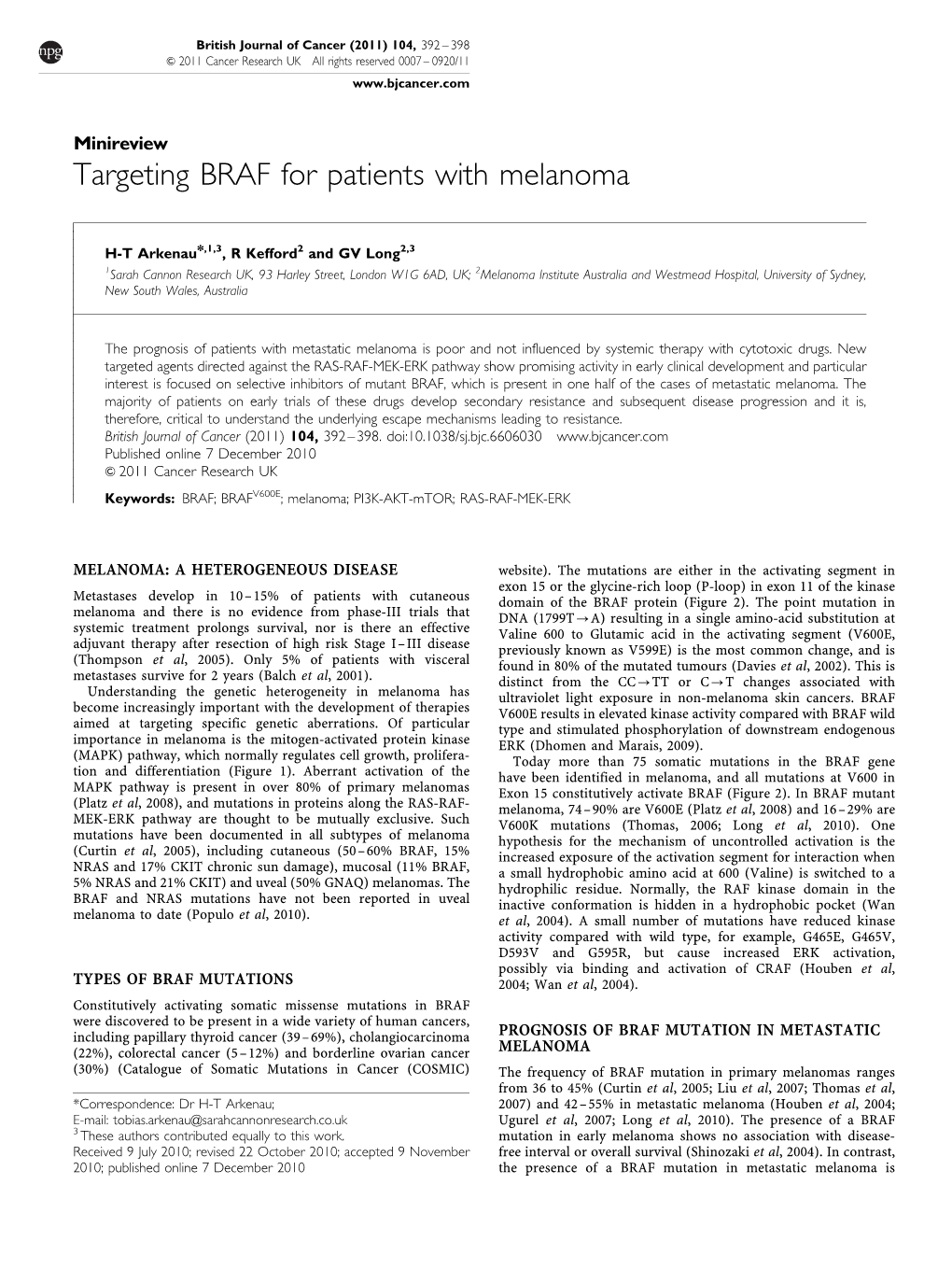 Targeting BRAF for Patients with Melanoma