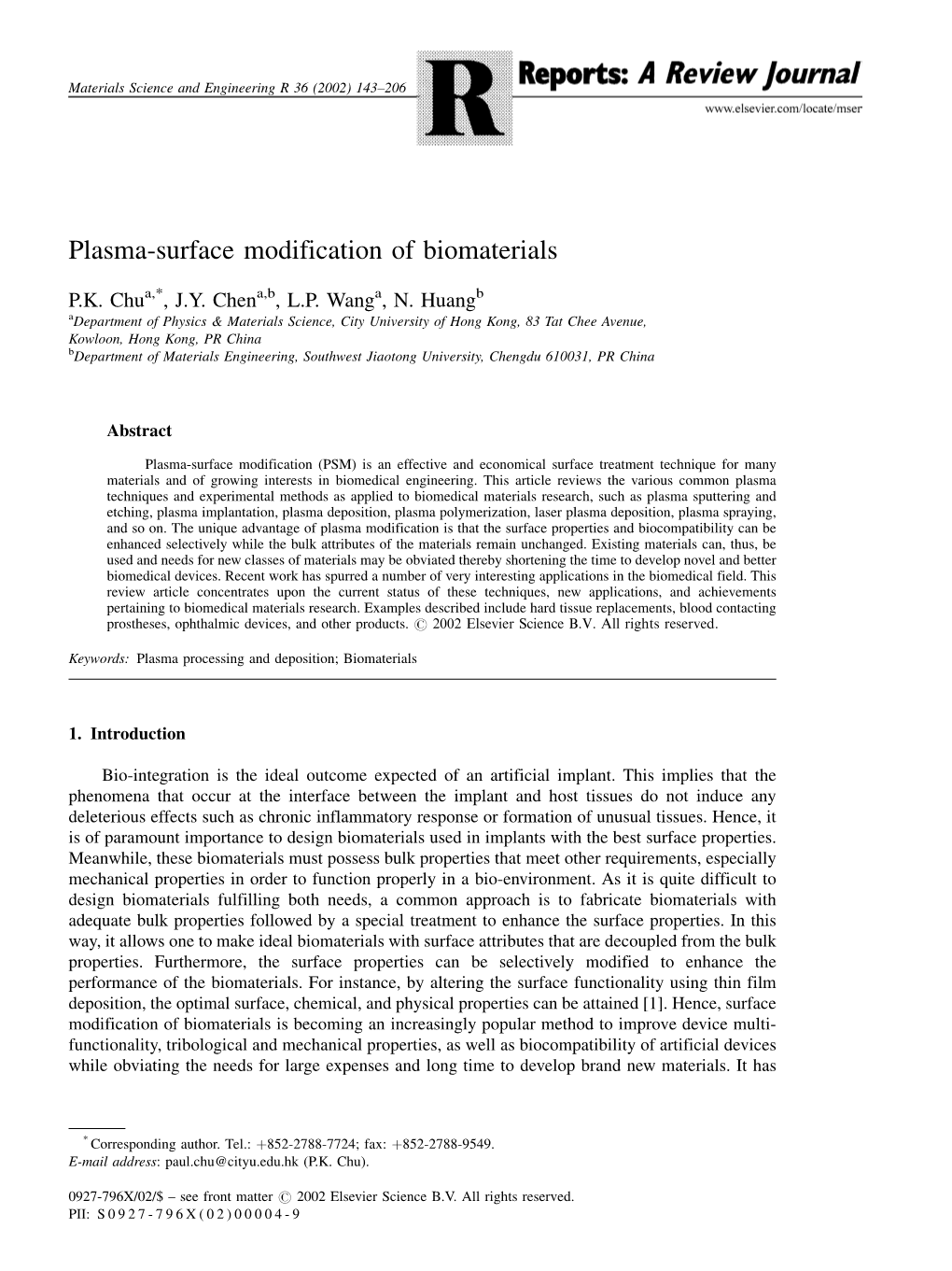 Plasma-Surface Modification of Biomaterials