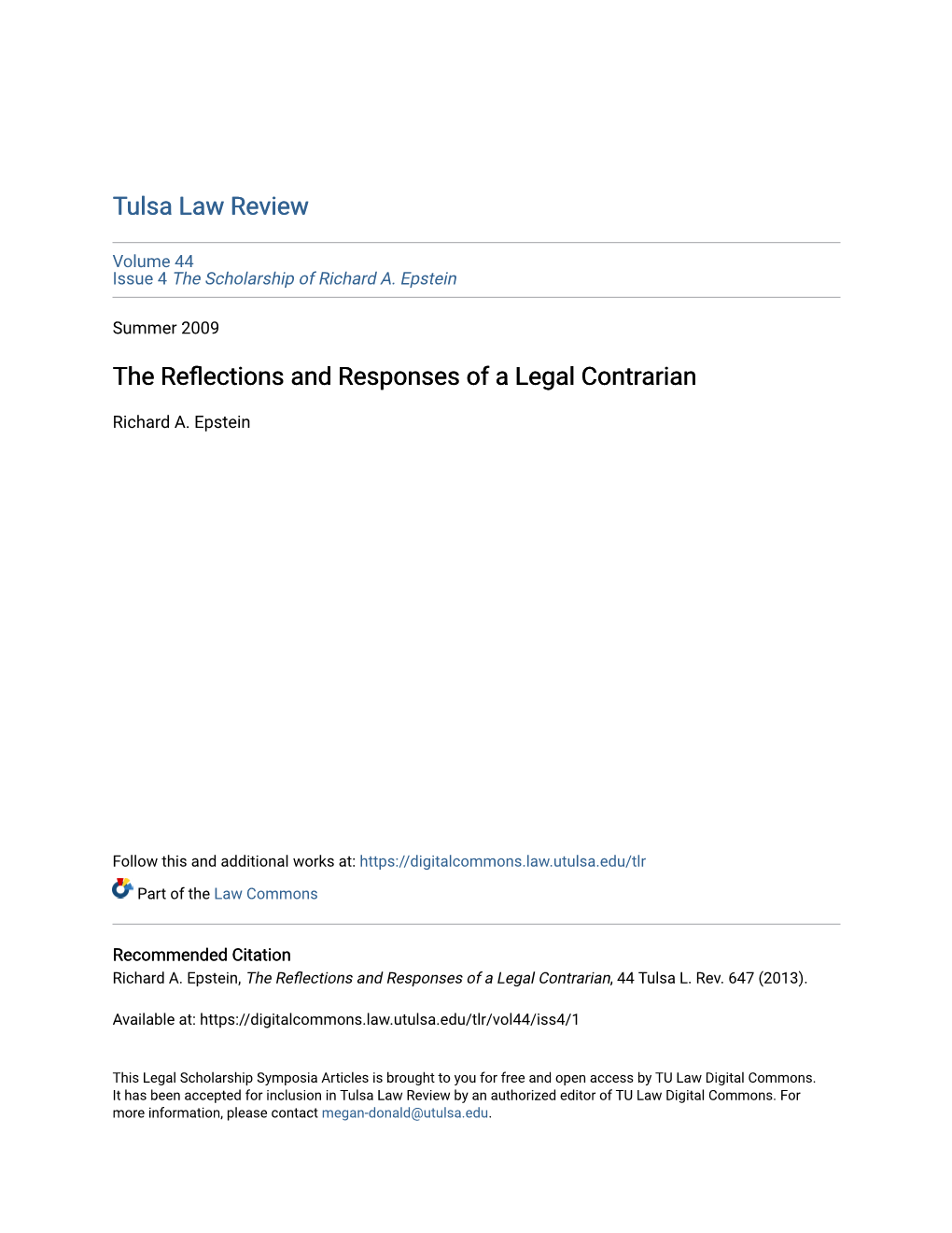 The Reflections and Responses of a Legal Contrarian