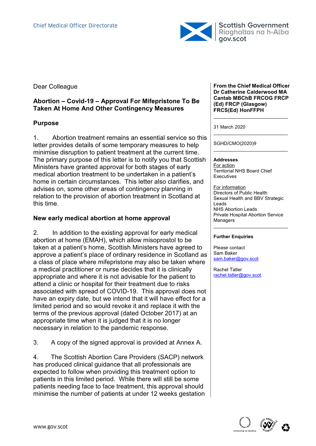 Abortion: Covid-19: Approval for Mifepristone to Be Taken At