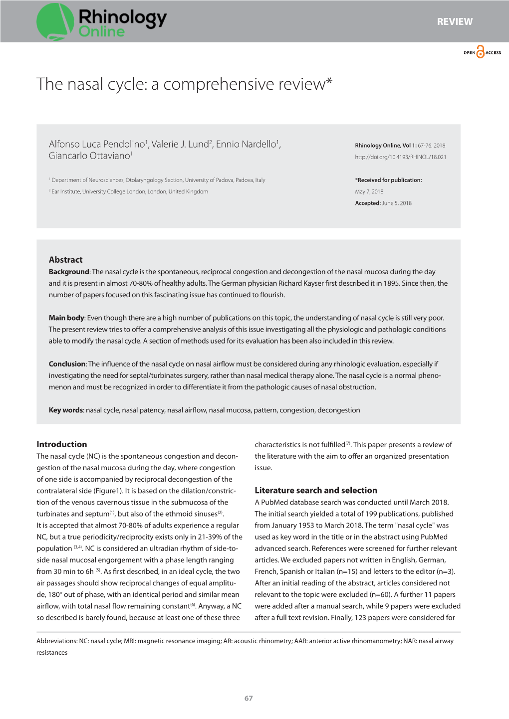 The Nasal Cycle: a Comprehensive Review*