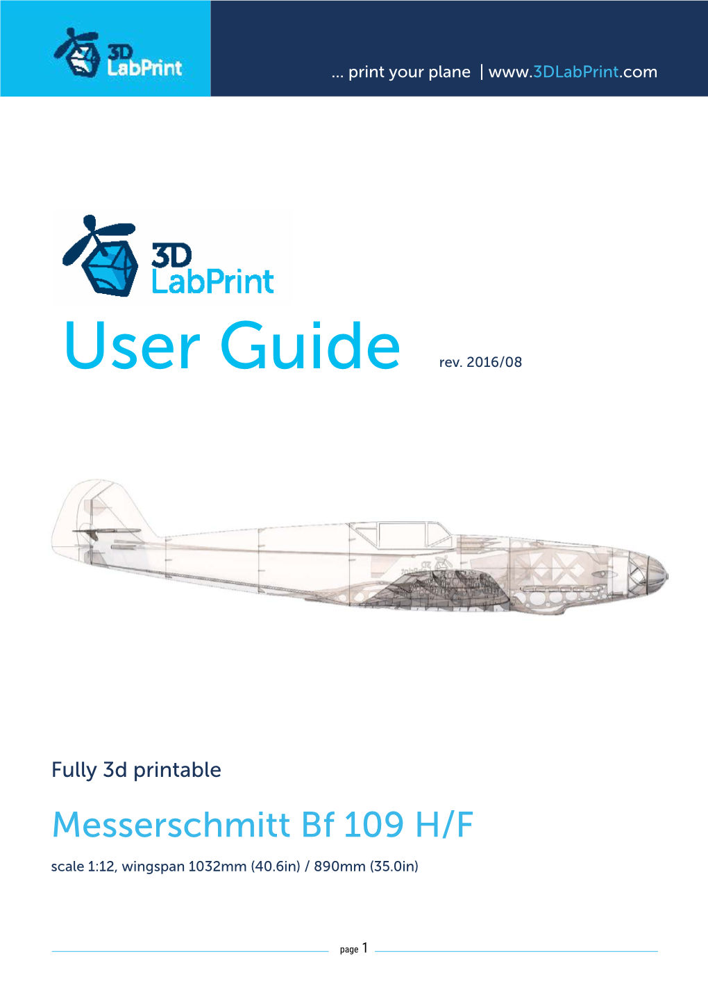 Messerschmitt Bf 109 H/F Scale 1:12, Wingspan 1032Mm (40.6In) / 890Mm (35.0In)