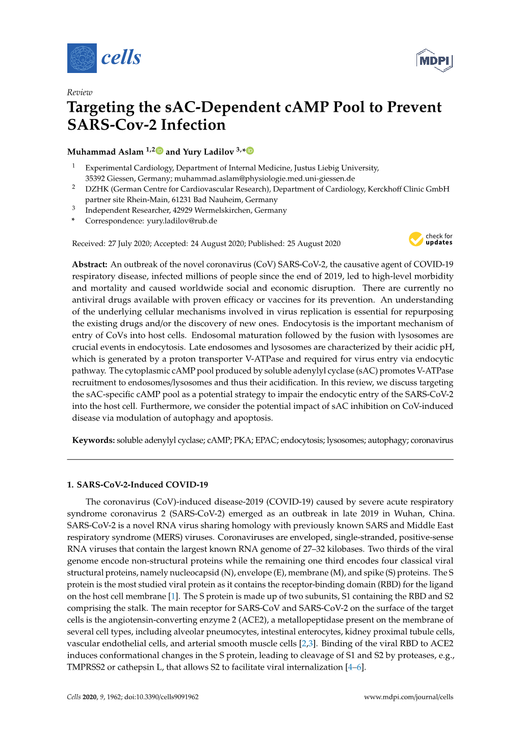 Targeting the Sac-Dependent Camp Pool to Prevent SARS-Cov-2 Infection