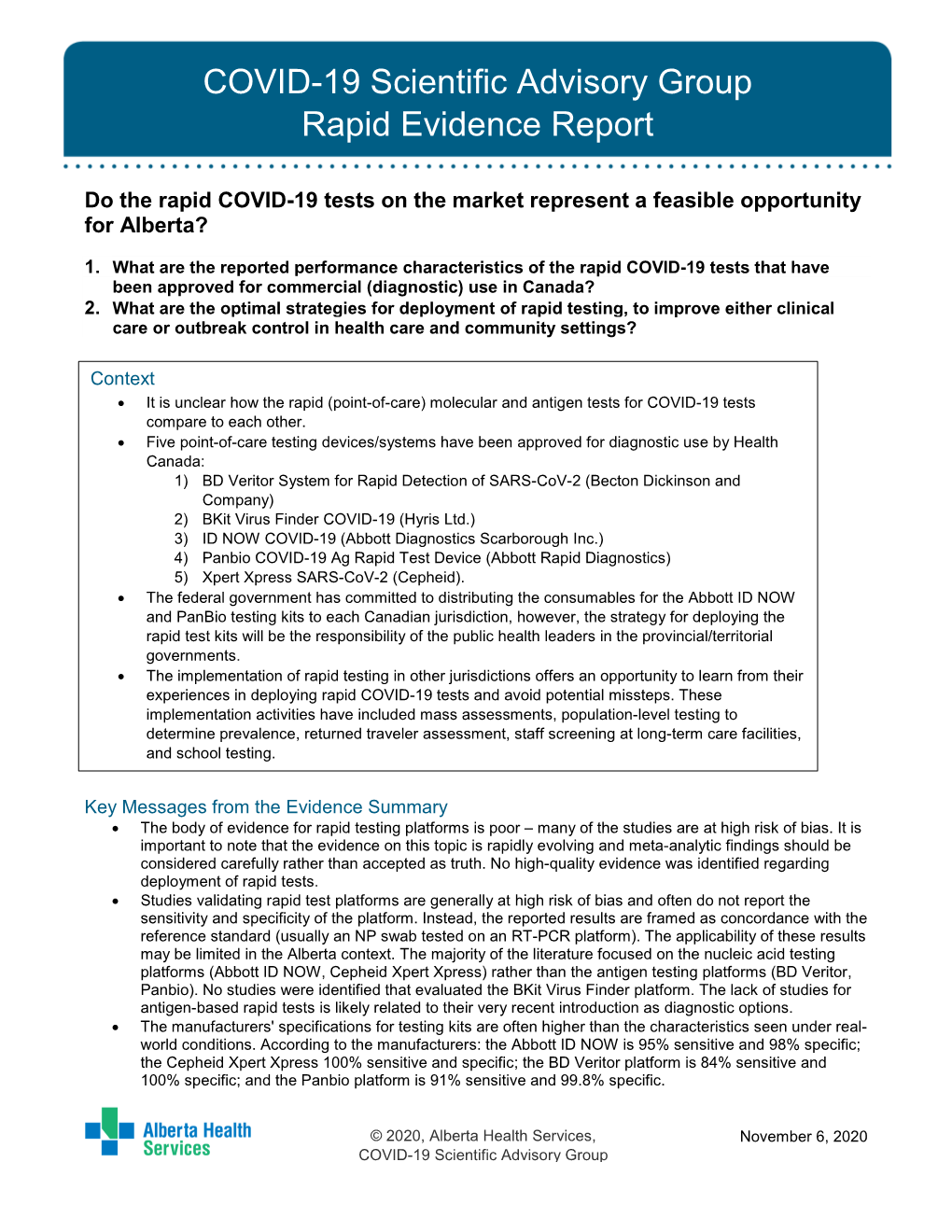 Rapid Review: Performance and Feasibility of Rapid COVID-19 Tests