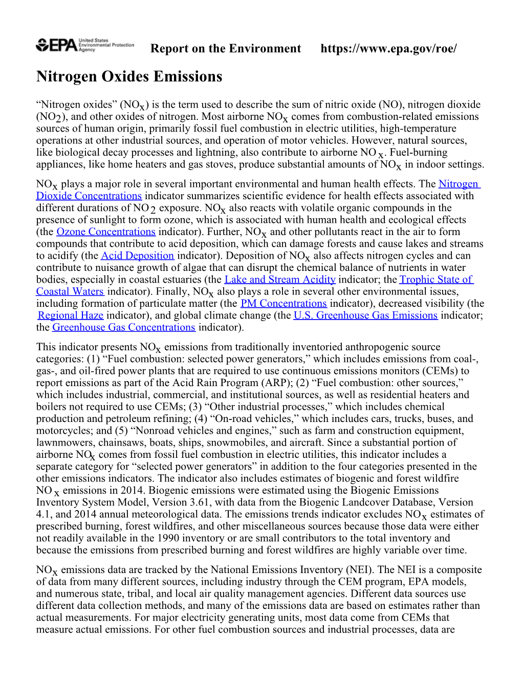 Nitrogen Oxide (Nox) Emissions