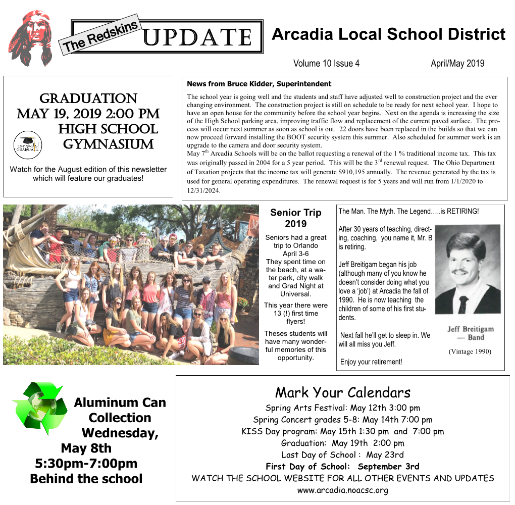 UPDATE Arcadia Local School District the Redskins