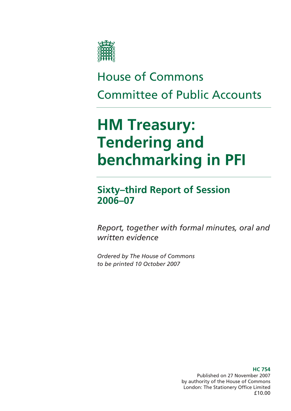 HM Treasury: Tendering and Benchmarking in PFI