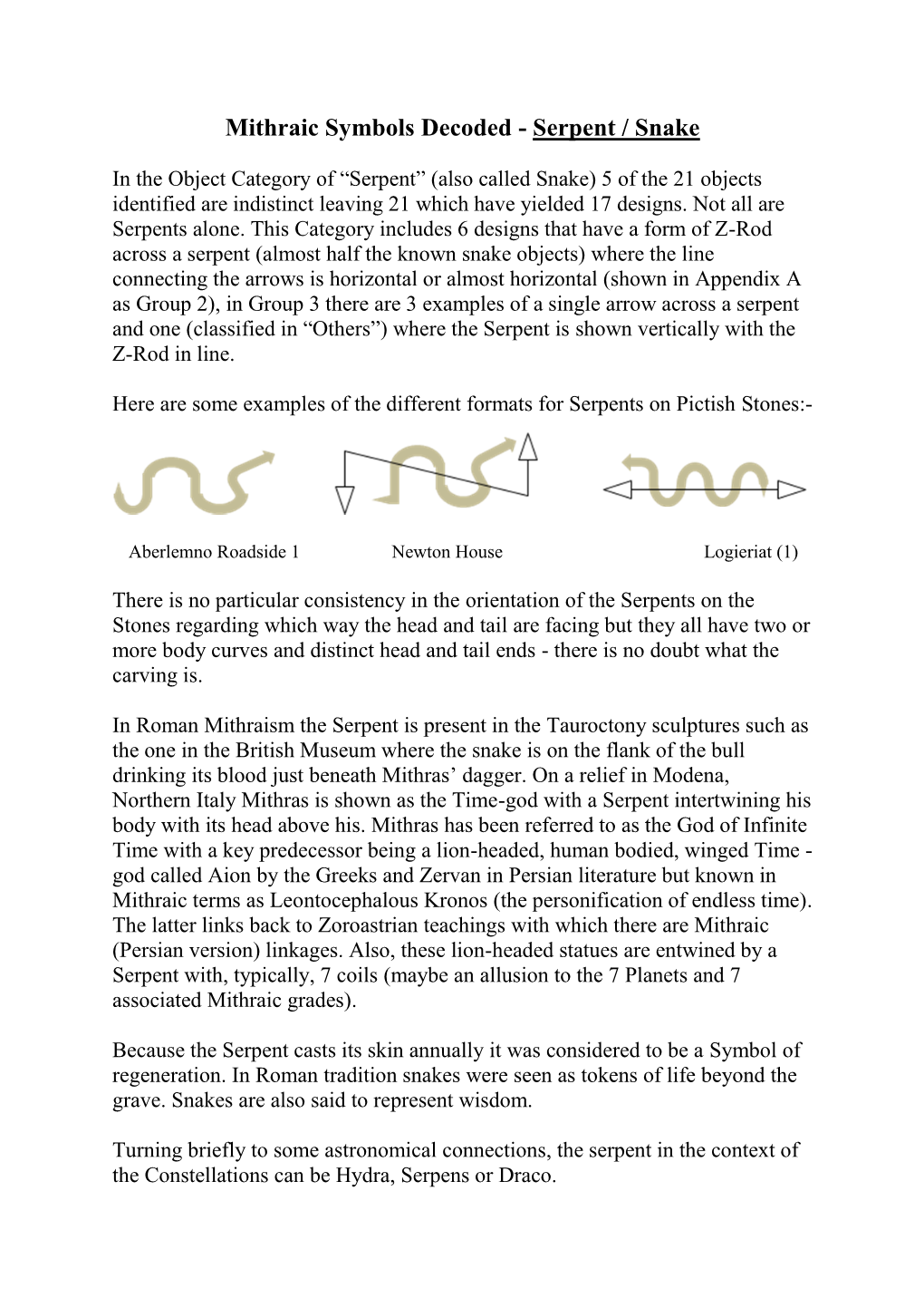 Mithraic Symbols Decoded - Serpent / Snake