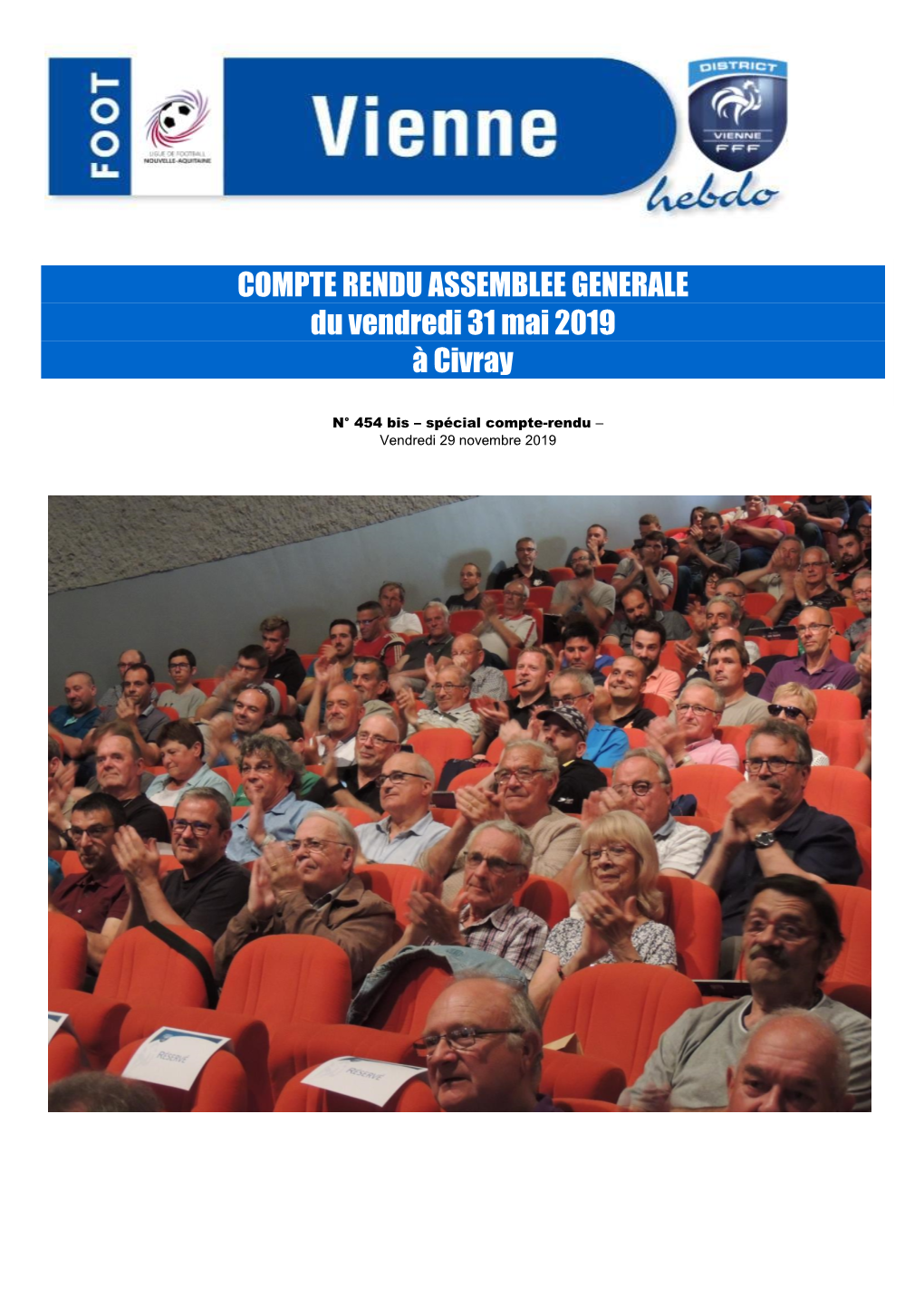 COMPTE RENDU ASSEMBLEE GENERALE Du Vendredi 31 Mai 2019 À Civray