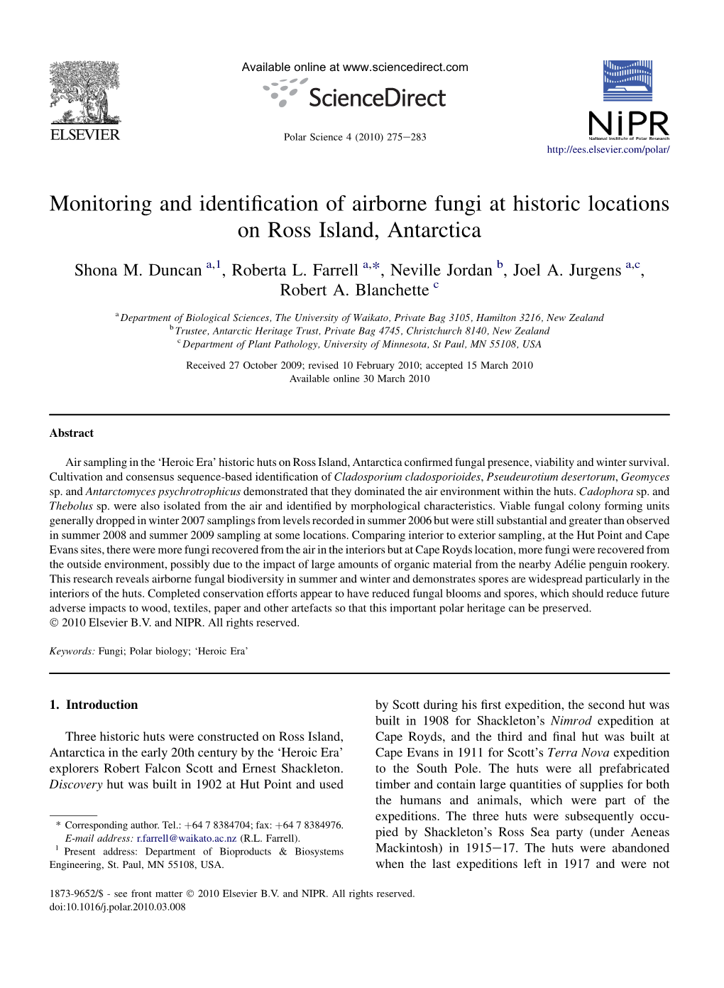 Monitoring and Identification of Airborne Fungi at Historic Locations on Ross Island, Antarctica