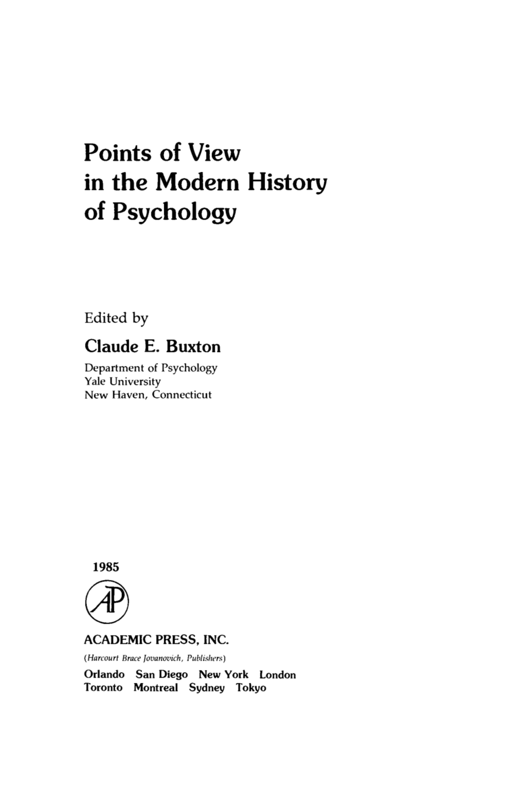 Points of View in the Modern History of Psychology