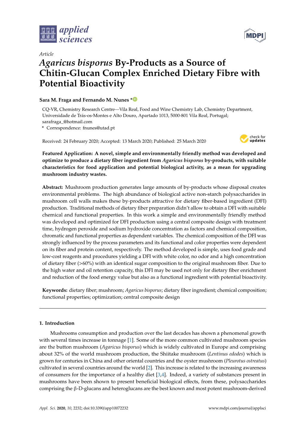 Agaricus Bisporus By-Products As a Source of Chitin-Glucan Complex Enriched Dietary Fibre with Potential Bioactivity