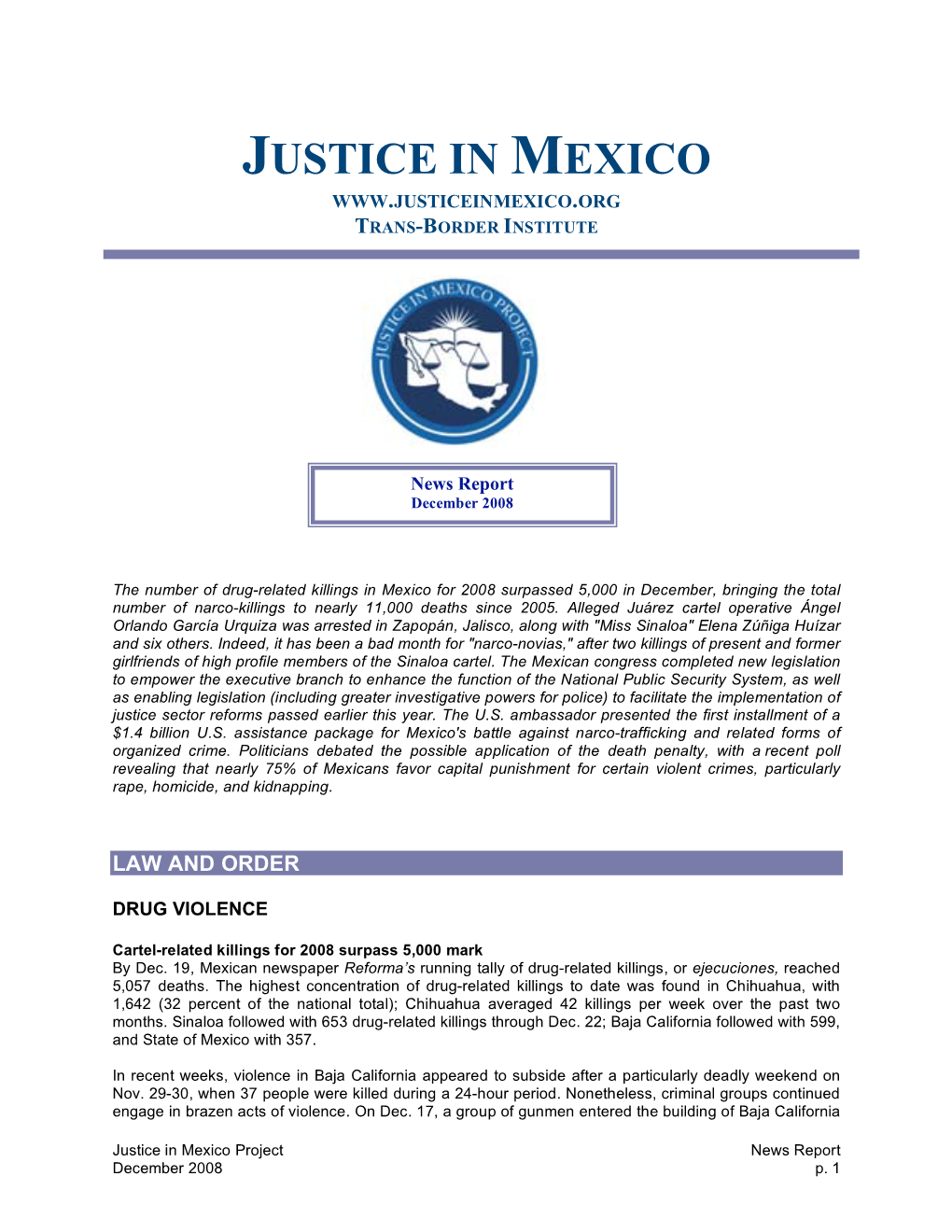 Justice in Mexico Trans-Border Institute