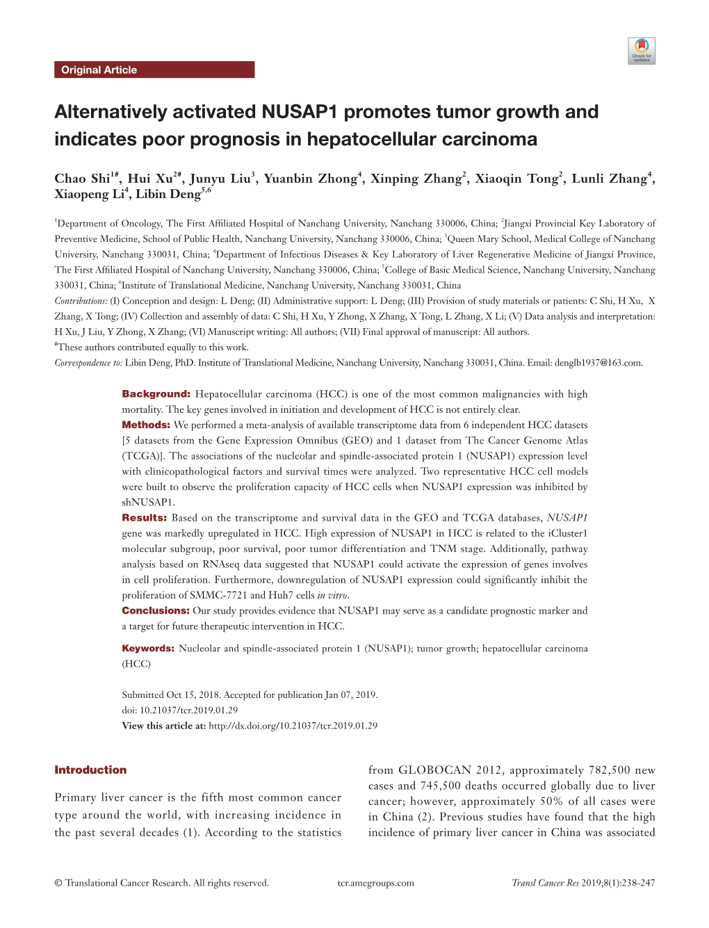 Alternatively Activated NUSAP1 Promotes Tumor Growth and Indicates Poor Prognosis in Hepatocellular Carcinoma