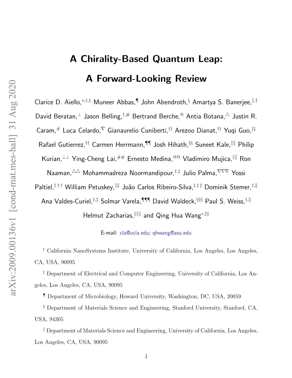 A Chirality-Based Quantum Leap: a Forward-Looking Review Arxiv