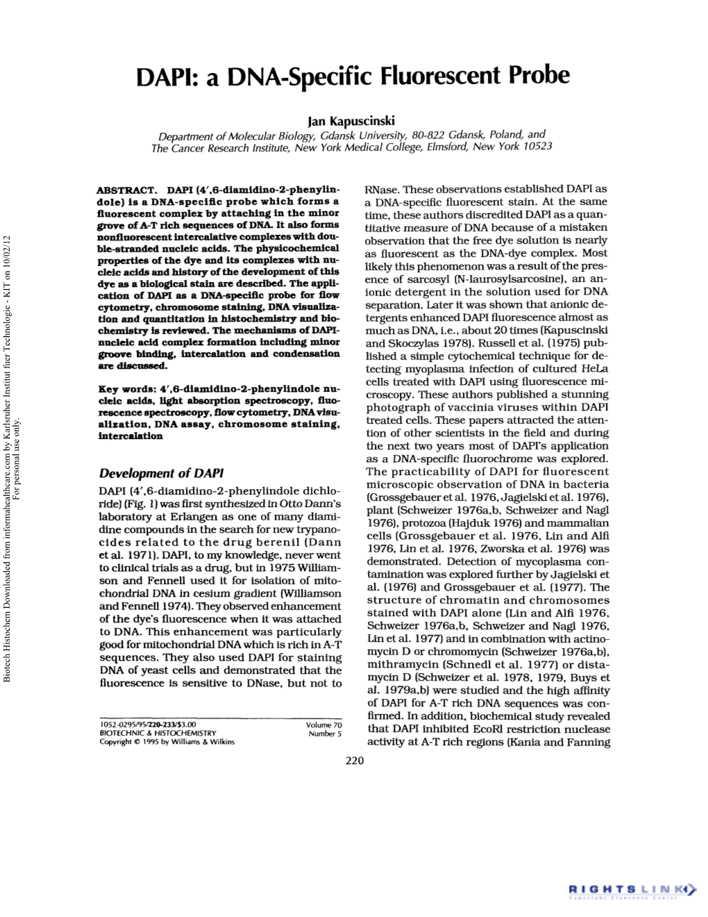 DAPI: a DNA-Specific Fluorescent Probe