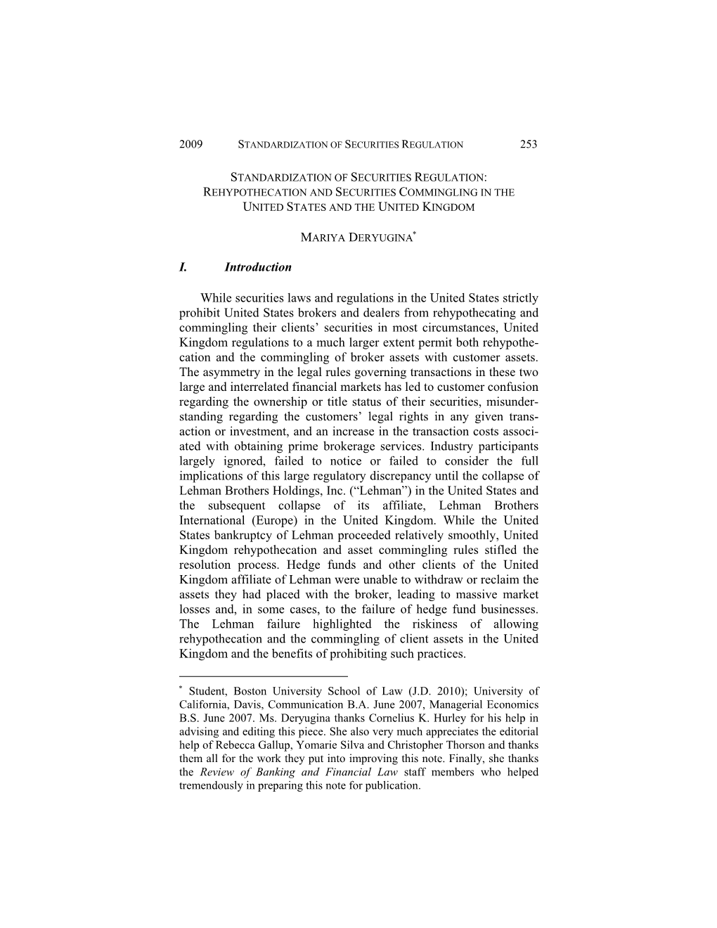 Rehypothecation and Securities Commingling in the United States and the United Kingdom