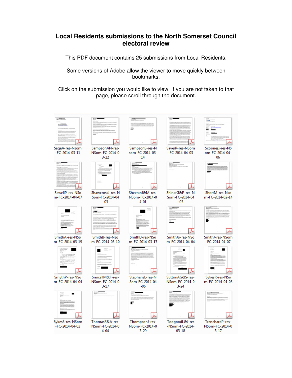 Local Residents Submissions to the North Somerset Council Electoral Review