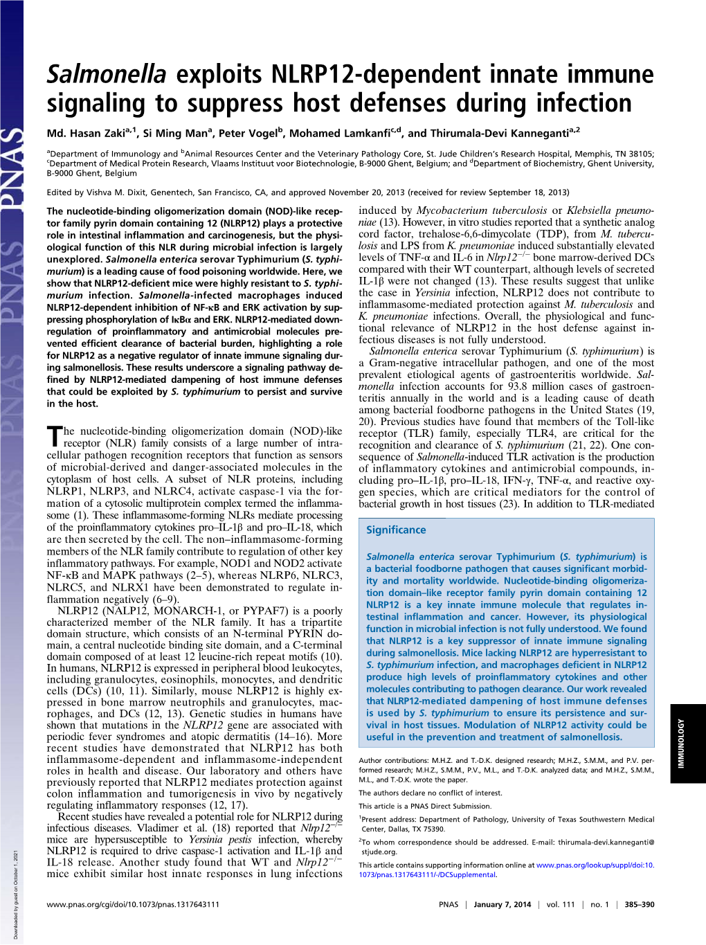 Salmonella Exploits NLRP12-Dependent Innate Immune Signaling to Suppress Host Defenses During Infection